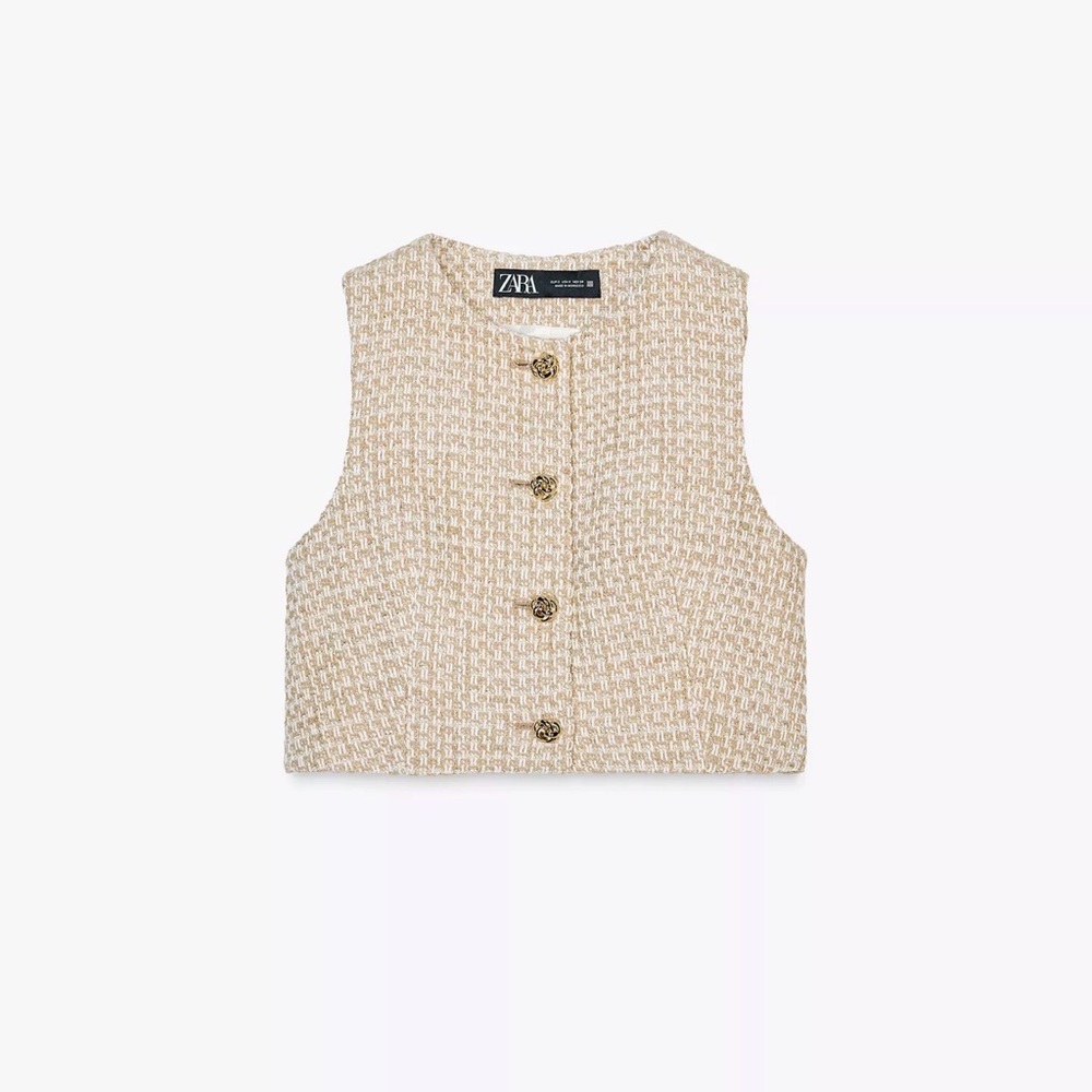 Zara Women's Cream Tweed Shorts& Vest Set Skort Size (S) Vest (M)